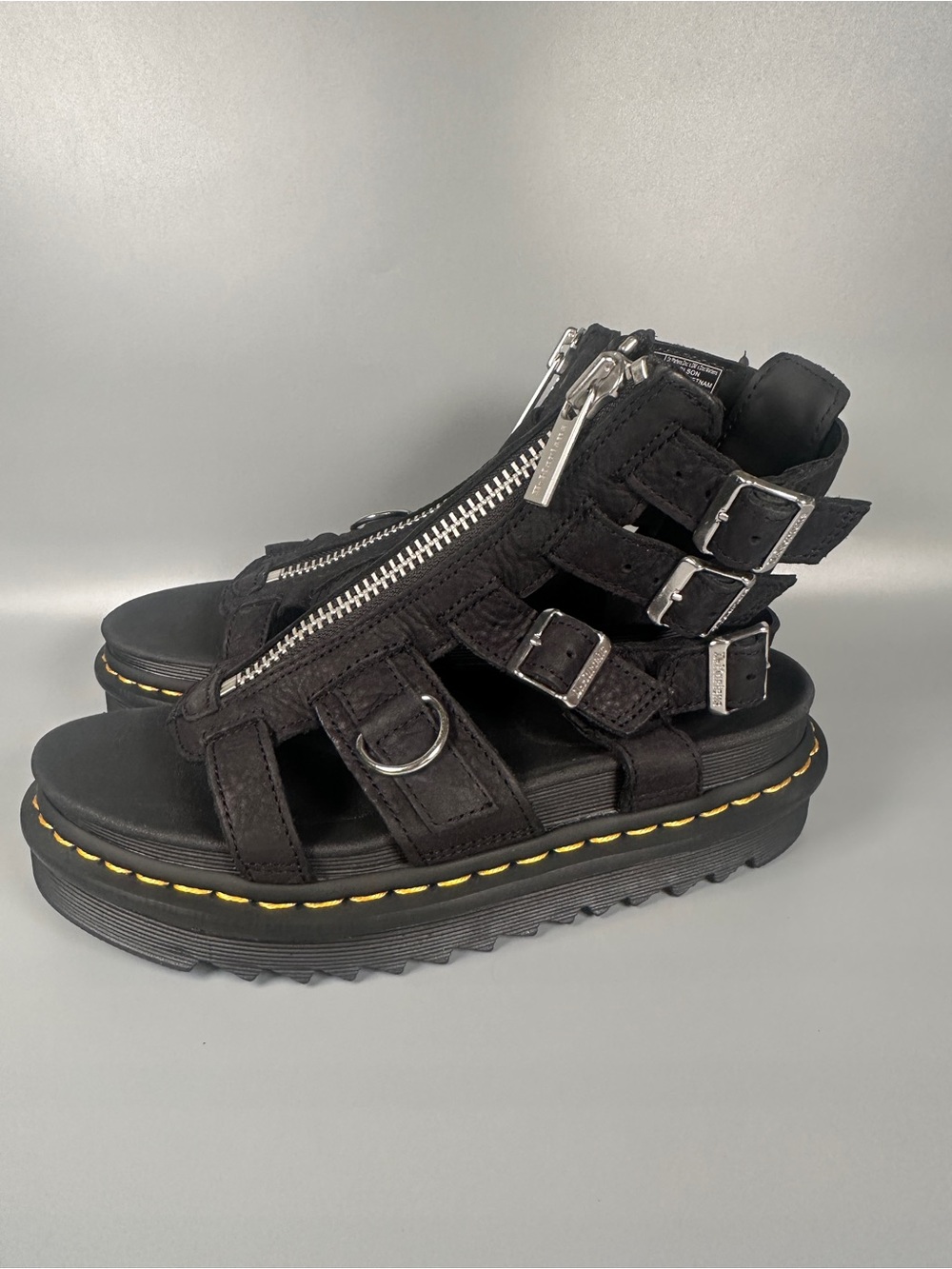 Dr Martens Front Zip Gladiator Leather Strapped Sandals Women’s Size 8 Black
